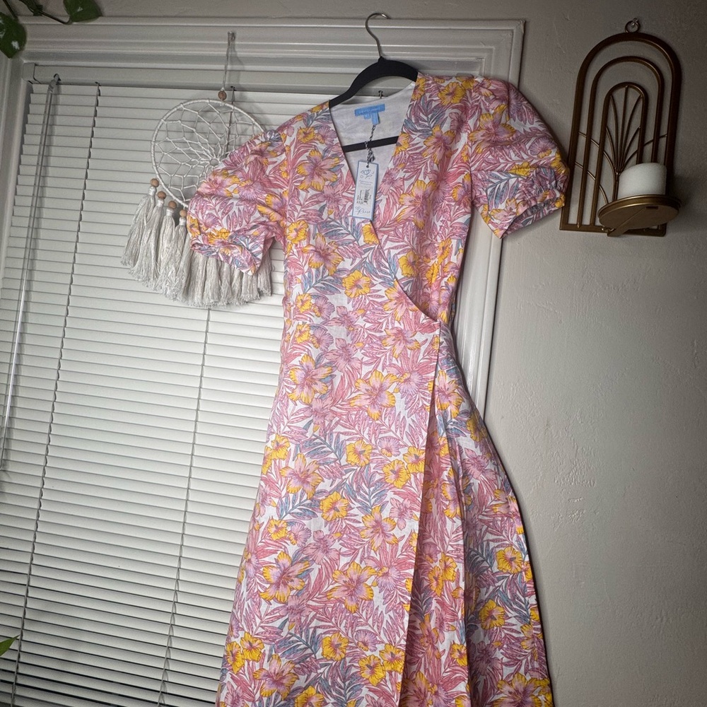Draper James Pink and Yellow Floral Midi Dress